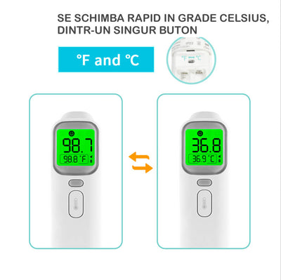 Termometrul digital cu infrarosu Defiro, pentru copii si adulti, pentru frunte si ureche si pentru obiecte, cu alarma pe culori si cu aplicatie mobila